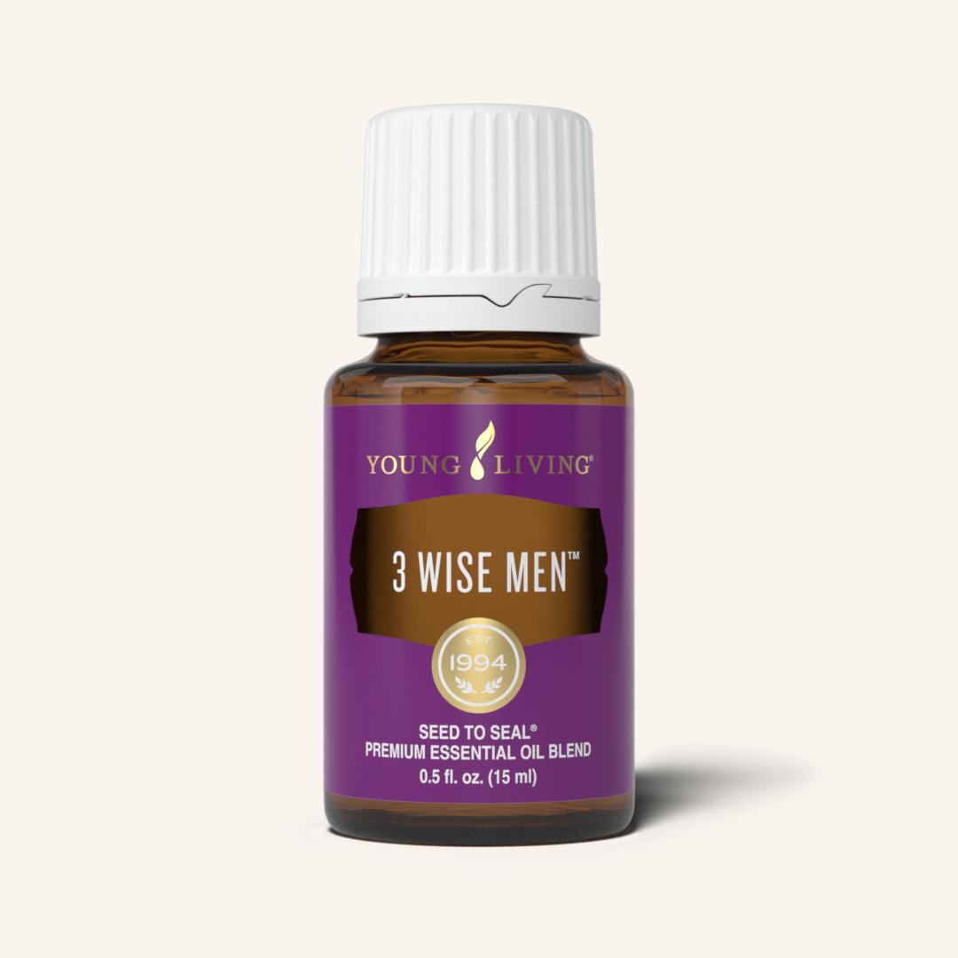 3 Wise Men™ etherische olieblend van Young Living met een warm, houtachtig en kruidig aroma voor aromatherapie, meditatie en ontspanning.
