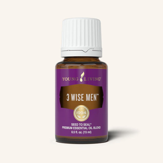 3 Wise Men™ etherische olieblend van Young Living met een warm, houtachtig en kruidig aroma voor aromatherapie, meditatie en ontspanning.