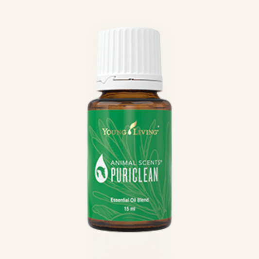 Young Living Animal Scents® PuriClean™ etherische olieblend voor de uitwendige verzorging van de huid van huisdieren.