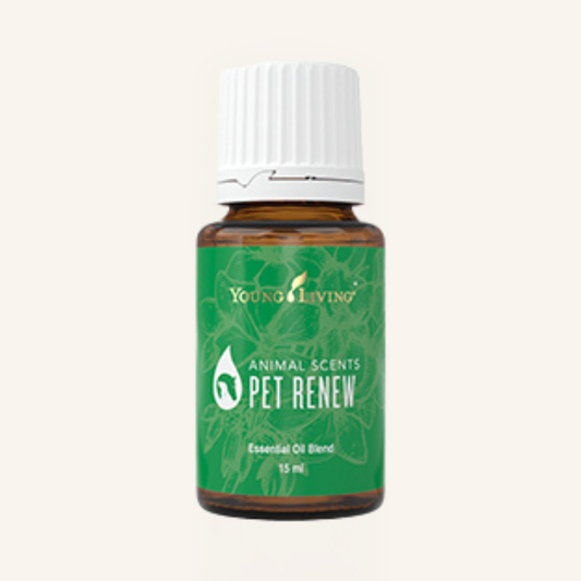 Young Living Animal Scents® Pet Renew™ etherische olieblend voor de uitwendige verzorging van de huid en vacht van huisdieren.