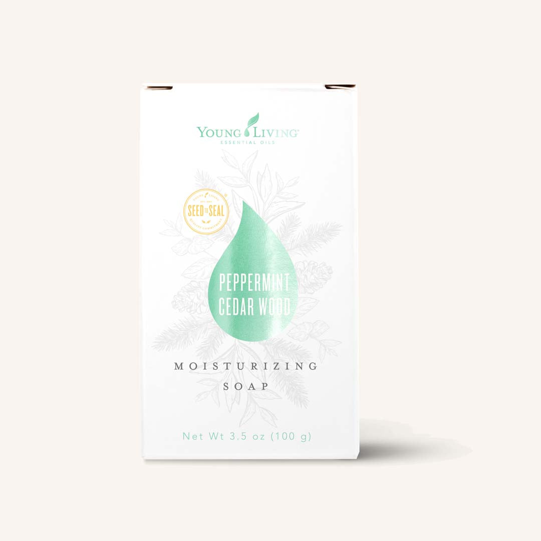 Young Living Peppermint Cedarwood Bar Soap, 100% plantaardige zeep met pepermuntolie, cederhoutolie en haverzemelen voor een frisse, zachte en verzorgde huid.