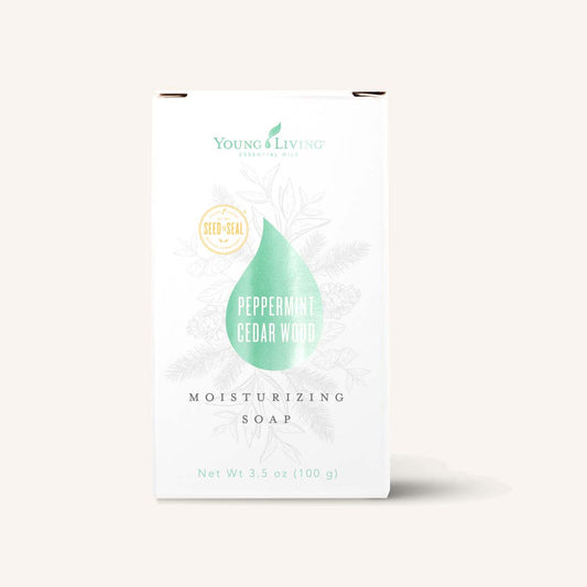 Young Living Peppermint Cedarwood Bar Soap, 100% plantaardige zeep met pepermuntolie, cederhoutolie en haverzemelen voor een frisse, zachte en verzorgde huid.