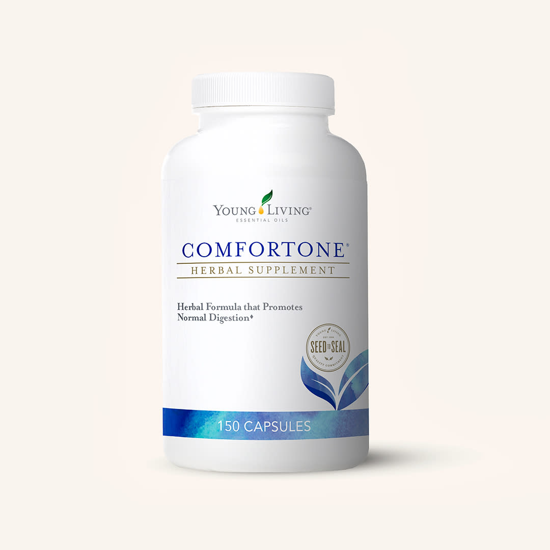 Young Living ComforTone® 120 capsules, voedingssupplement met psylliumvezels, kruidenextracten en probiotische culturen.