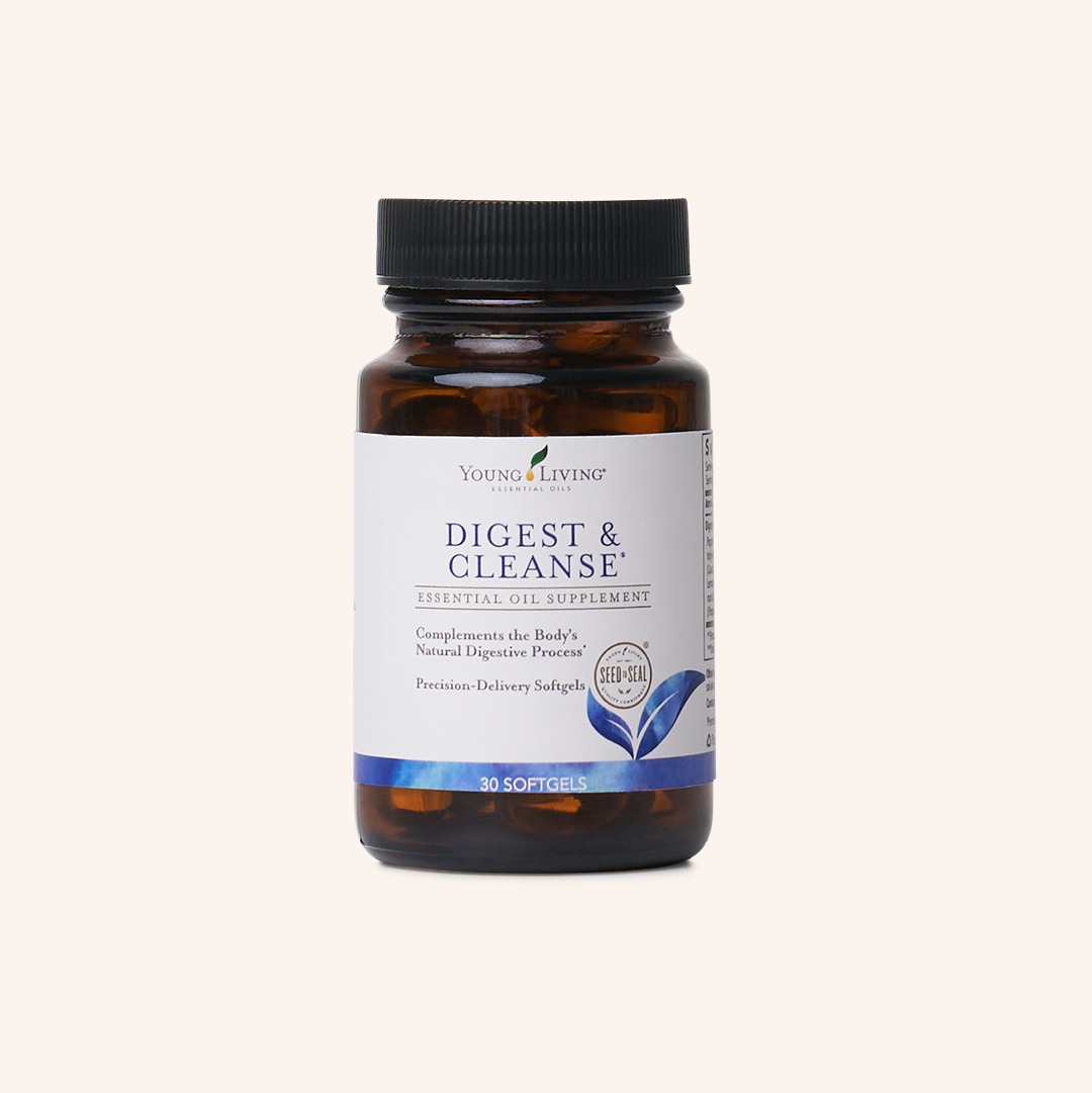 Young Living Digest & Cleanse® 30 softgels met premium etherische oliën van pepermunt, karwij, citroen, gember, venkel en anijs.