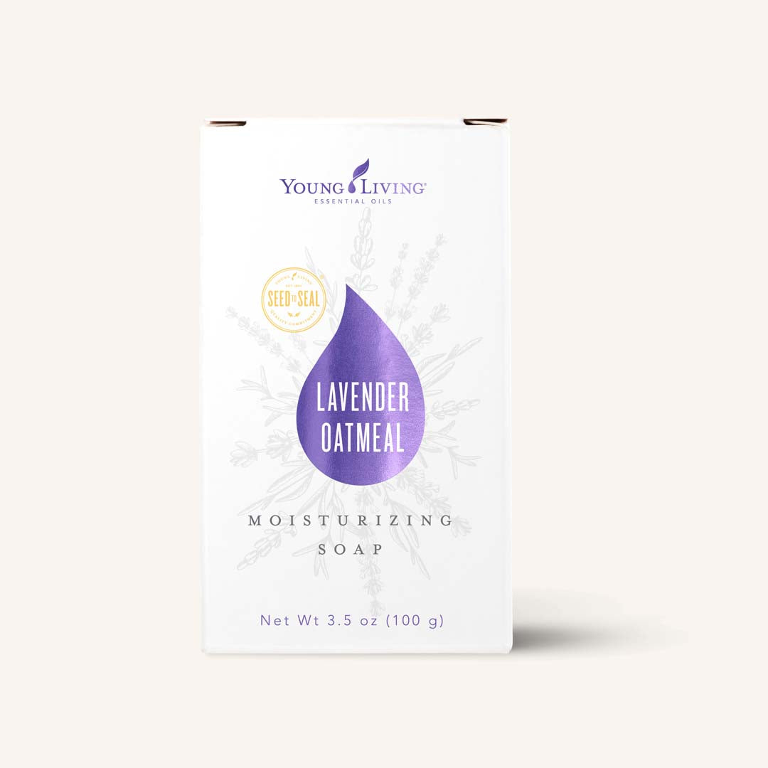 Young Living Lavender Oatmeal Bar Soap, milde plantaardige zeep met lavendel, havermout, jojobaolie en aloë vera voor handen en lichaam.