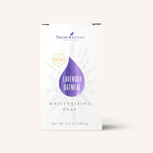 Young Living Lavender Oatmeal Bar Soap, milde plantaardige zeep met lavendel, havermout, jojobaolie en aloë vera voor handen en lichaam.