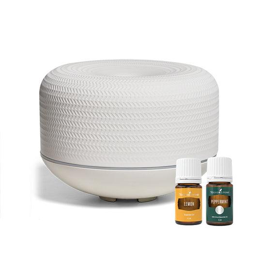 Macaron Diffuser van Young Living met compact ontwerp, ultrasone verneveling, stille werking en sfeervolle LED-verlichting.