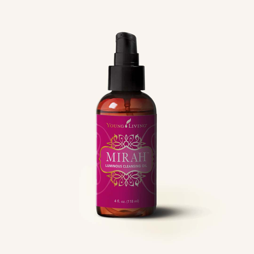 Young Living Mirah™ Luminous Cleansing Oil, luxe reinigingsolie met Sandalwood, Rose, Jasmine, jojoba- en arganolie voor een zachte en stralende huid.