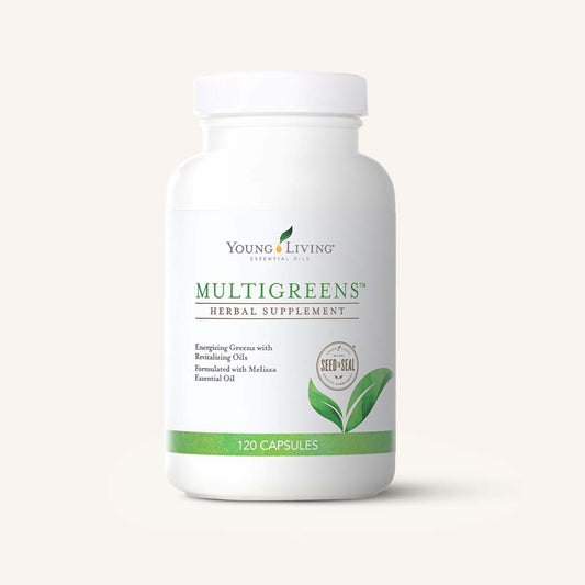 Young Living MultiGreens® met 120 capsules, voedingssupplement met groene superfoods, choline en premium etherische oliën.