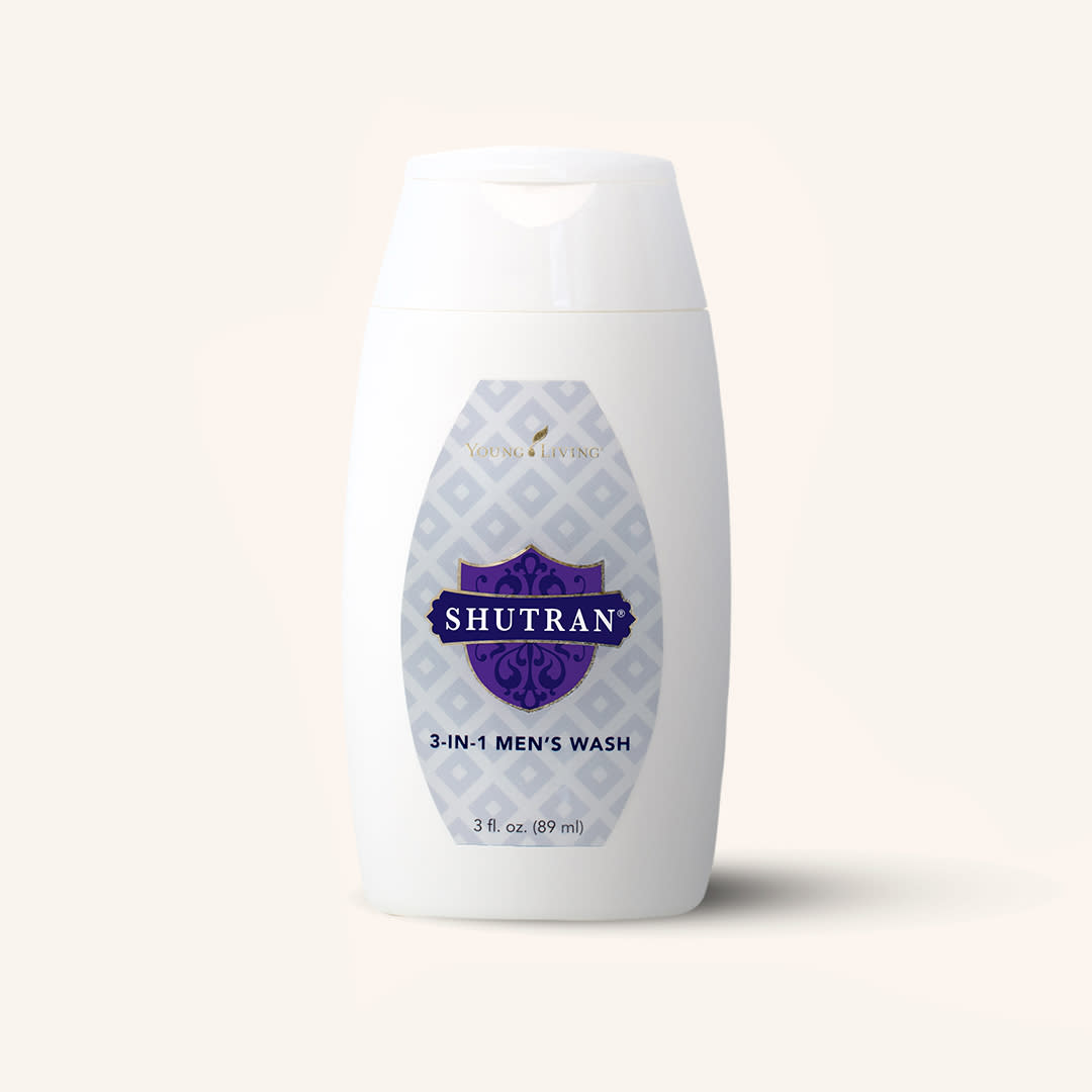 Young Living Shutran® 3-in-1 Men's Wash, natuurlijke 3-in-1 shampoo, gezichtsreiniger en douchegel voor mannen.