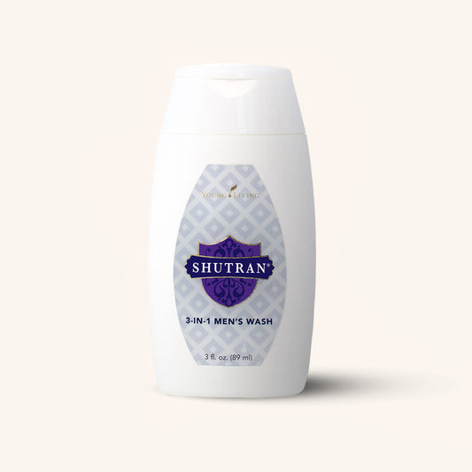 Young Living Shutran® 3-in-1 Men's Wash, natuurlijke 3-in-1 shampoo, gezichtsreiniger en douchegel voor mannen.