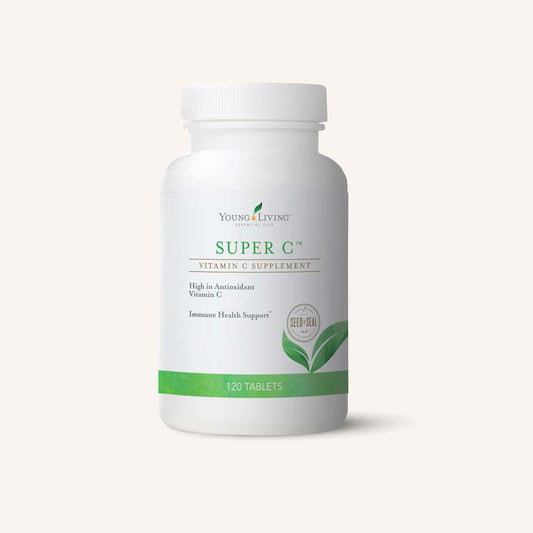 Young Living Super C™ met 120 capsules, vitamine C-complex met citrusbioflavonoïden, acerola, rozenbottel en premium etherische citrusoliën.