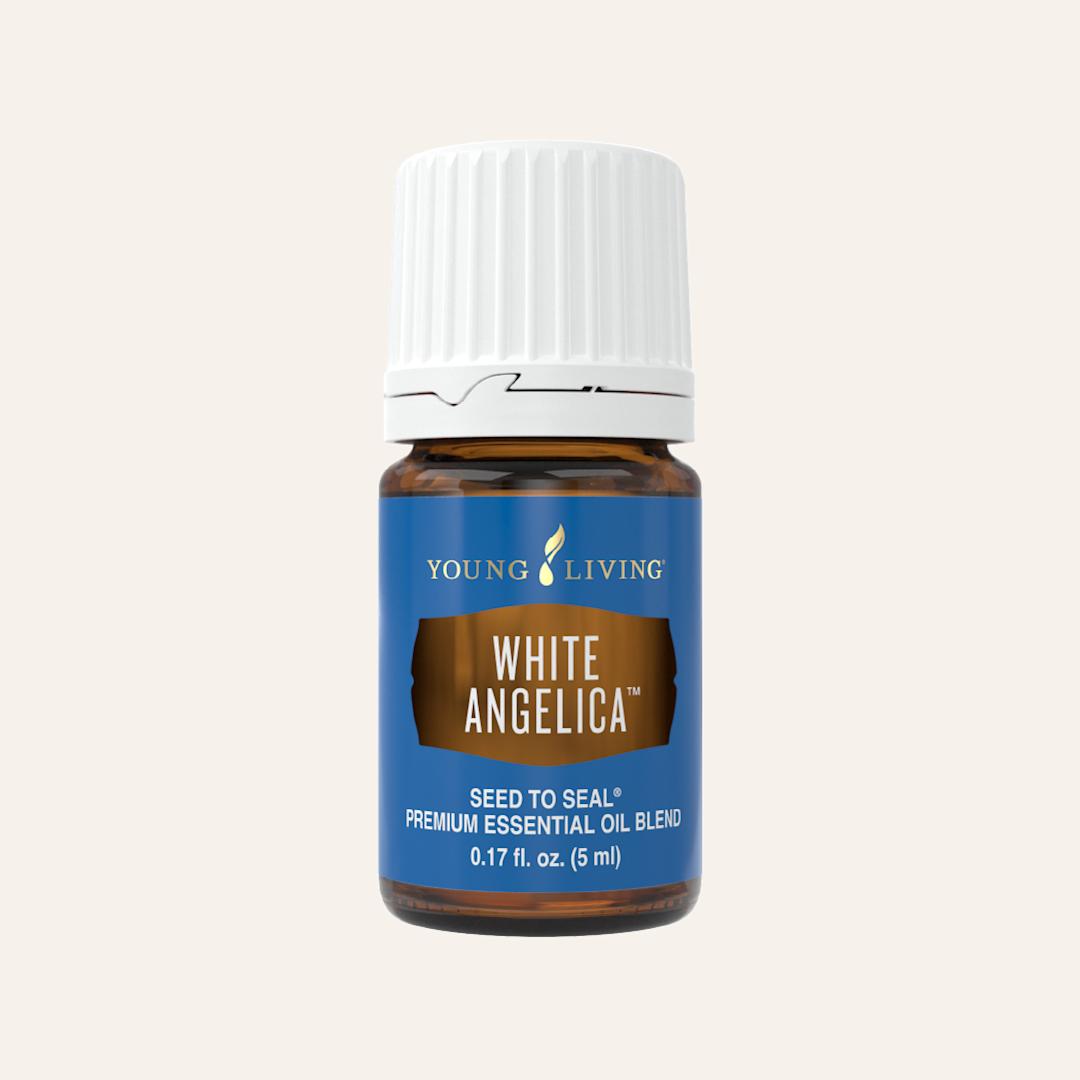 Young Living White Angelica™ natuurlijke parfumolie met Bergamot, Melissa, Rose, Geranium, Sacred Sandalwood™, Mirre en Ylang Ylang.